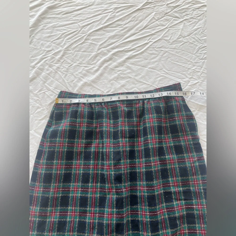 Vintage Pendleton Wool Plaid Skirt  black Stewart Tartan Knee Length |‎ 12